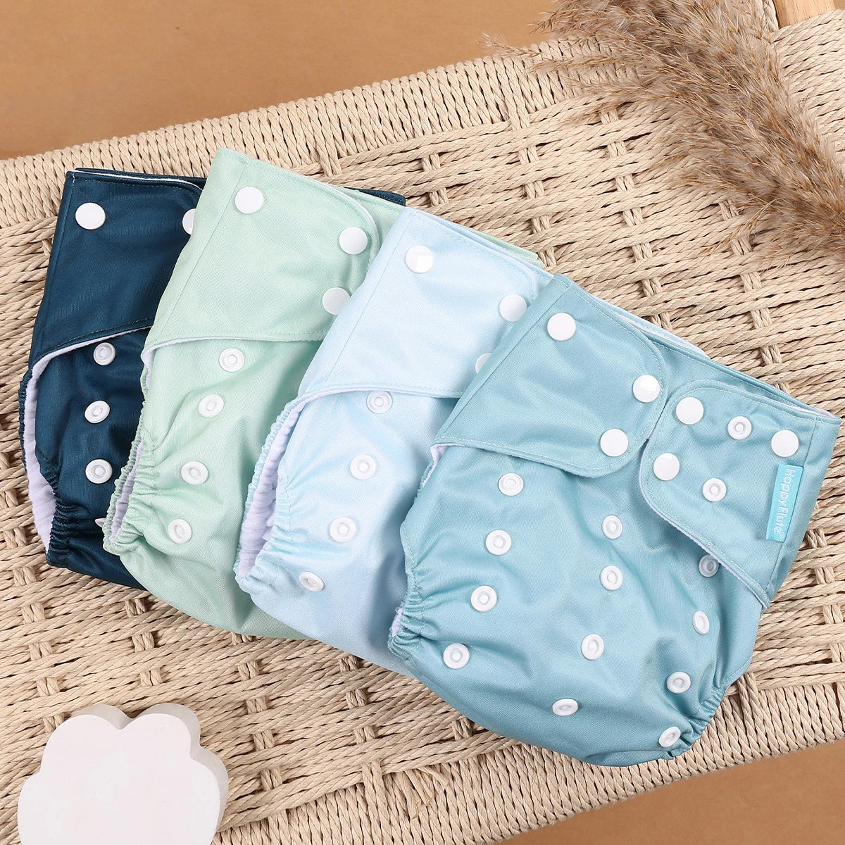 Happyflute 4Pcs/Set Eco-Friendly Reusable Baby Cloth Diapers Unisex 0-1Y Polyester Nappies Suitable for 3-15 Kg Weight