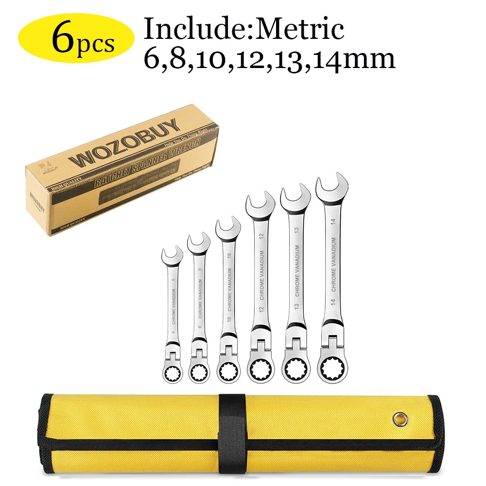 Flexible Ratcheting Combination Wrench Set,Key Wrench Ratchet Spanner Metric Hand Tool Sets,Car Repair Tools with Carrying Bag