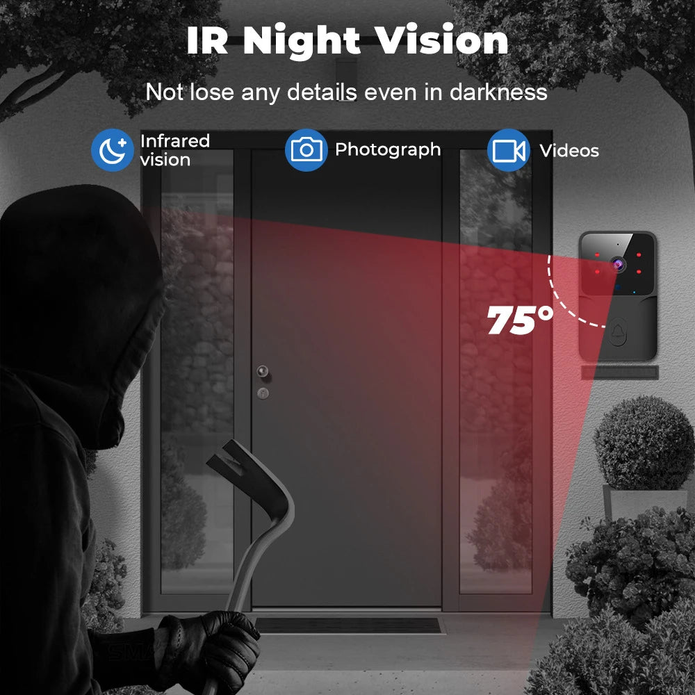 Tuya WiFi Video Doorbell Wireless HD Camera IR Alarm, Door Bell WiFi Intercom