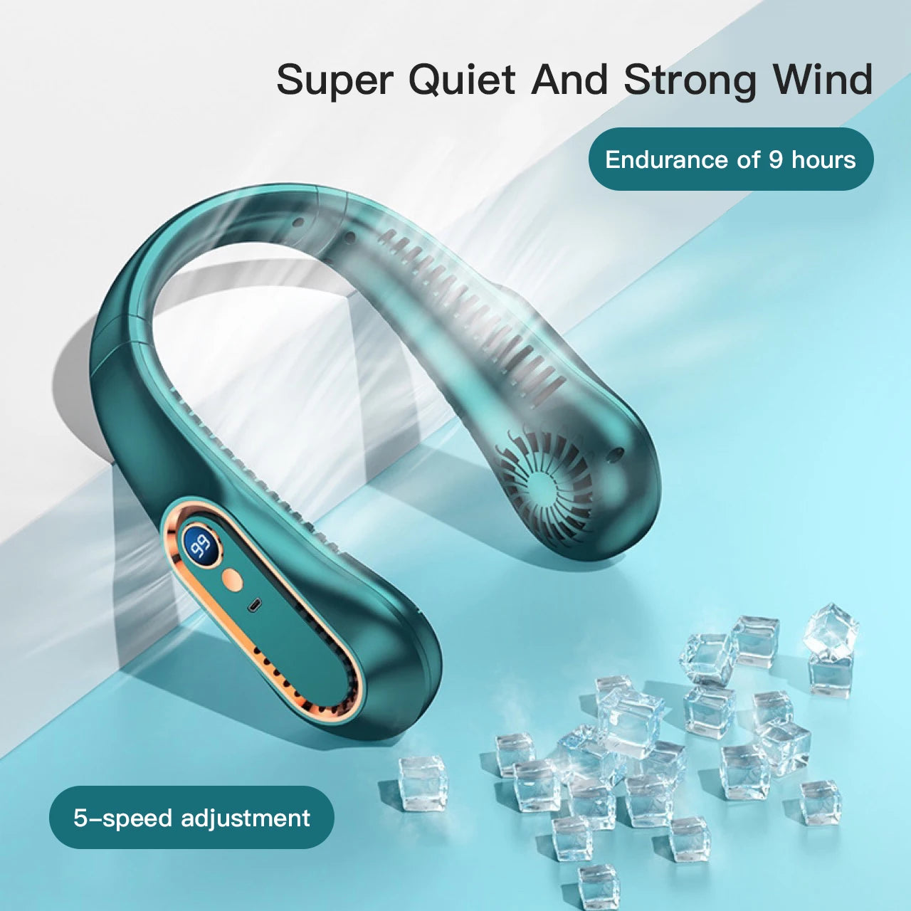 3000mAh Hanging Neck Fan Portable Bladeless Mini USB Rechargeable Mute LED Digital Display Electric Fan