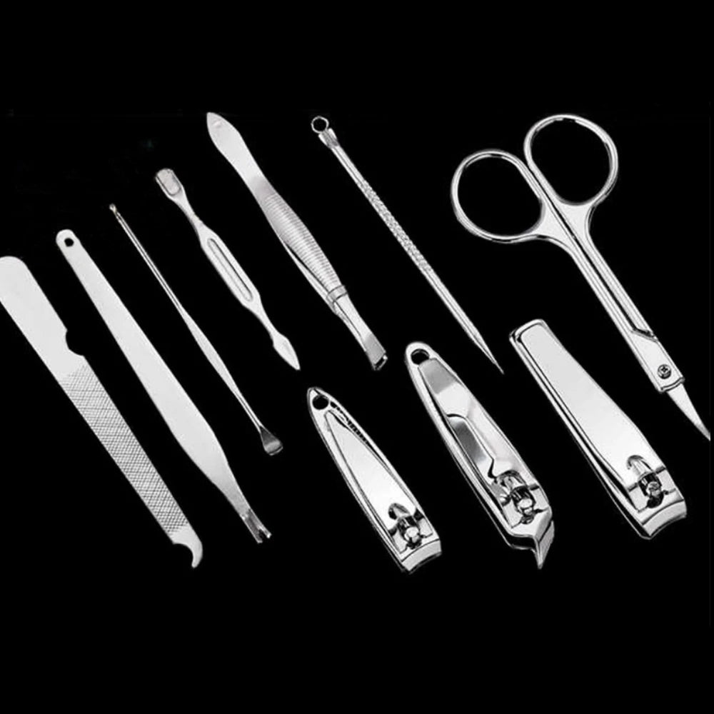10-Piece Stainless Steel Manicure & Pedicure Tool Set with Leather Case