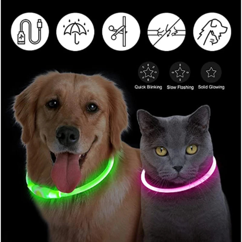 Luminous Dog Collar Light Charge Cat Necklace, Led Fashion Flashing DIY Glowing Safety Collar for Dogs Nighttime