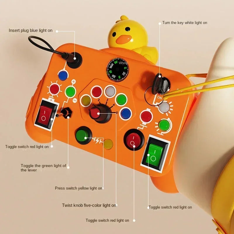 Montessori Busy Board Sensory Toy with LED Light Switch for Children (Ages 2-4)
