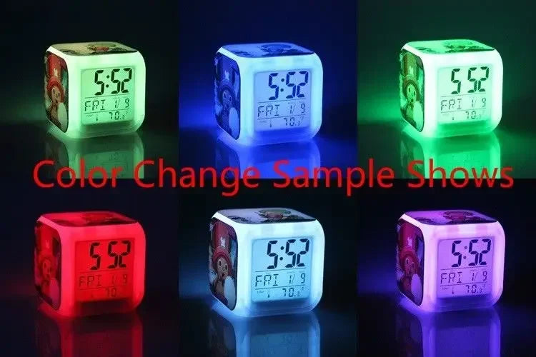 Smiling Critter LED Night Light Alarm Clock Catnap Cartoon Desk Clock with Date & Temperature Display for Kids Birthday Gift