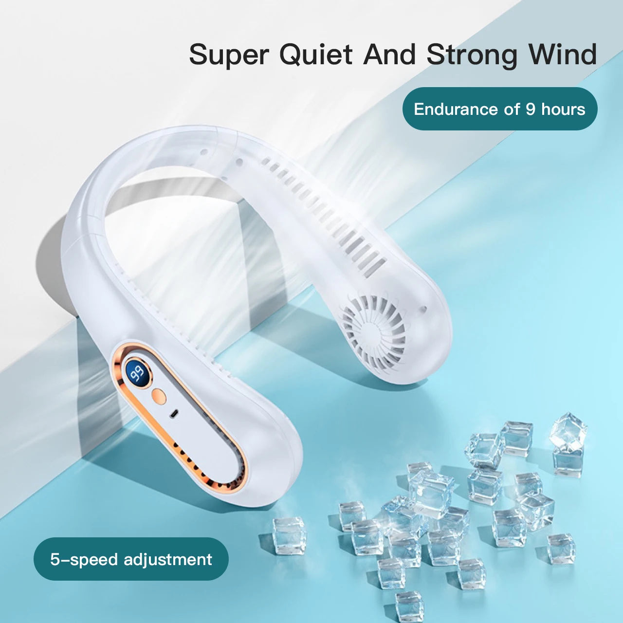 3000mAh Hanging Neck Fan Portable Bladeless Mini USB Rechargeable Mute LED Digital Display Electric Fan