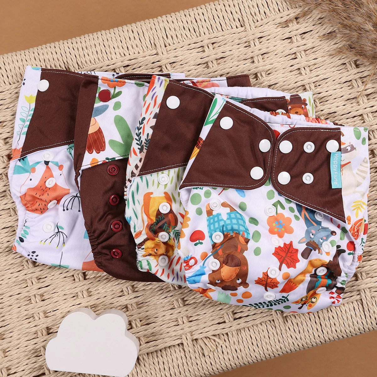 Happyflute 4Pcs/Set Eco-Friendly Reusable Baby Cloth Diapers Unisex 0-1Y Polyester Nappies Suitable for 3-15 Kg Weight