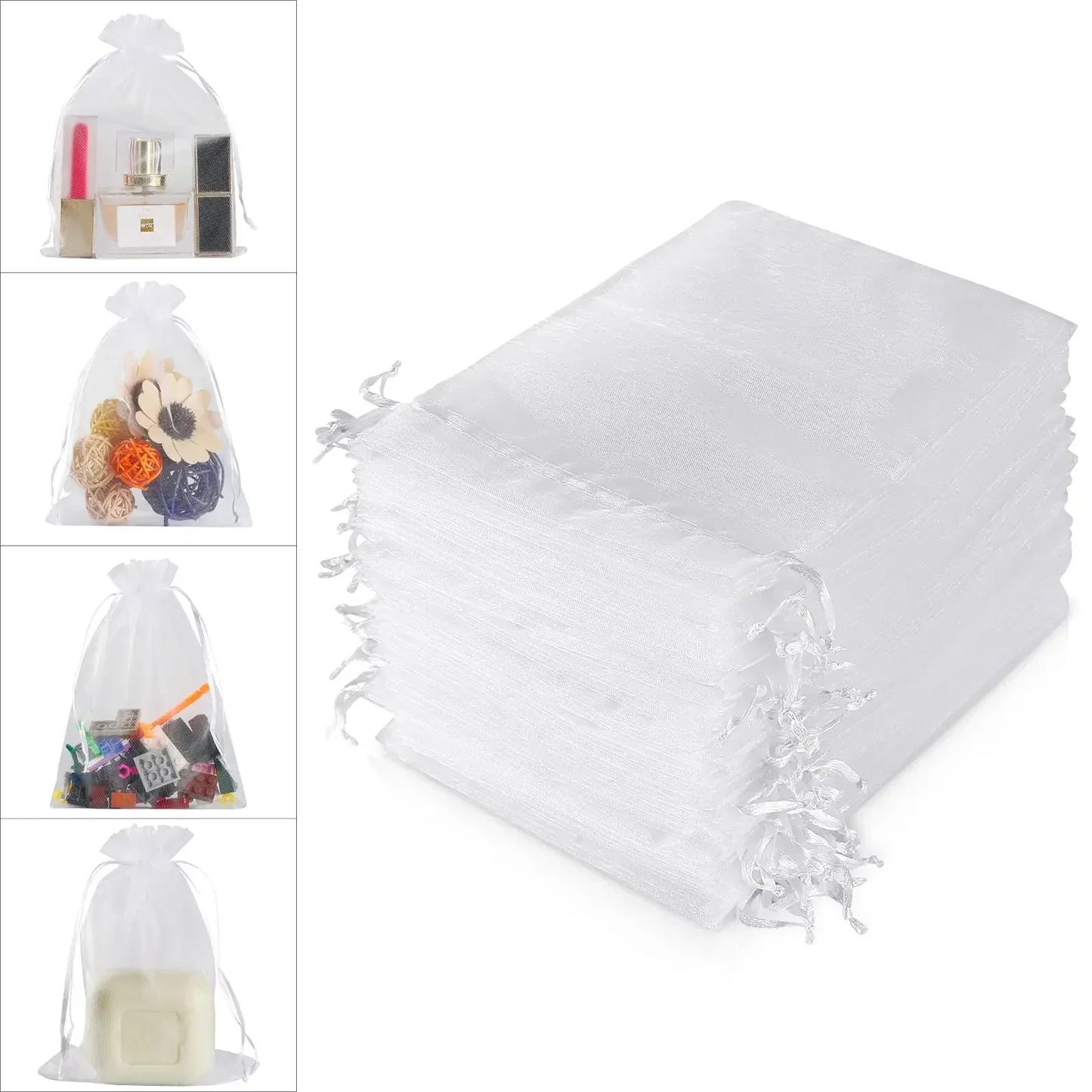 50Pcs Organza Drawstring Bags for Gifts, Jewelry, and Party Favors
