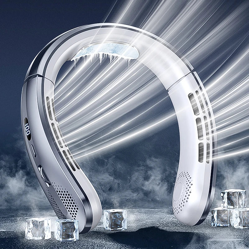 3000mAh Hanging Neck Fan Portable Bladeless Mini USB Rechargeable Mute LED Digital Display Electric Fan