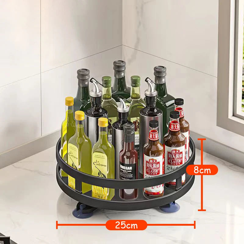 360°Rotation Spice Rack Organizer Jar Non-Skid Carbon Steel Storage Tray For Seasonings And Spices Cans