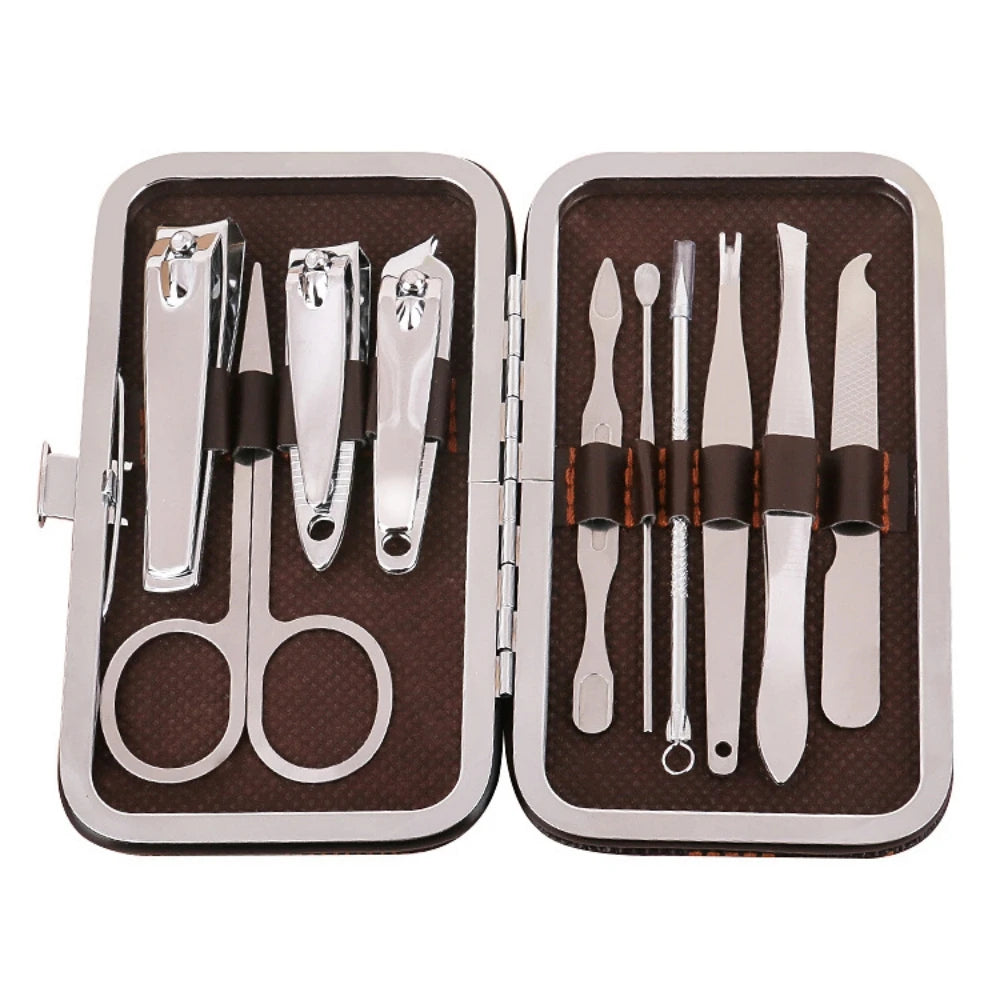 10-Piece Stainless Steel Manicure & Pedicure Tool Set with Leather Case