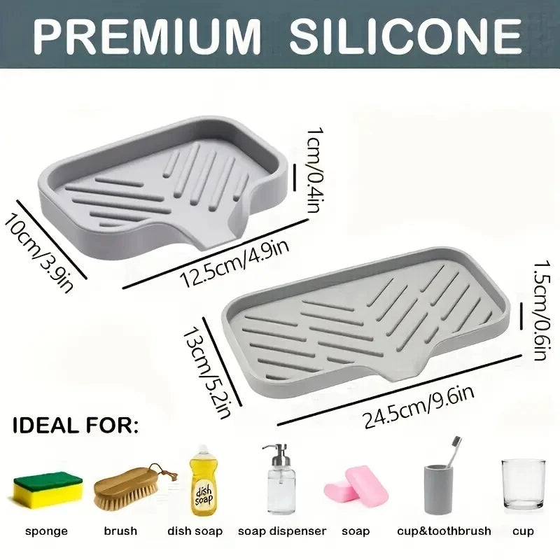 Sink Silicone Tray With Drain Soap Sponge Storage Holder Countertop Sink Scrubber Brush Soap