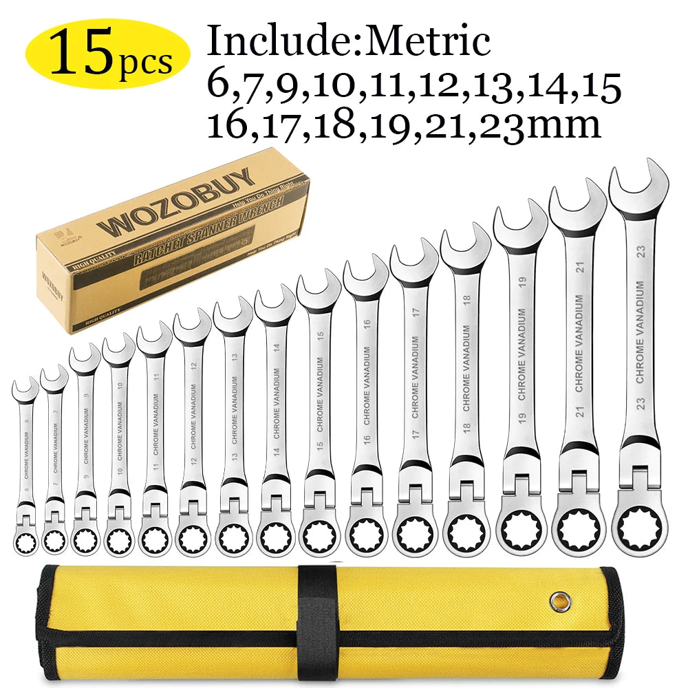 Flexible Ratcheting Combination Wrench Set,Key Wrench Ratchet Spanner Metric Hand Tool Sets,Car Repair Tools with Carrying Bag