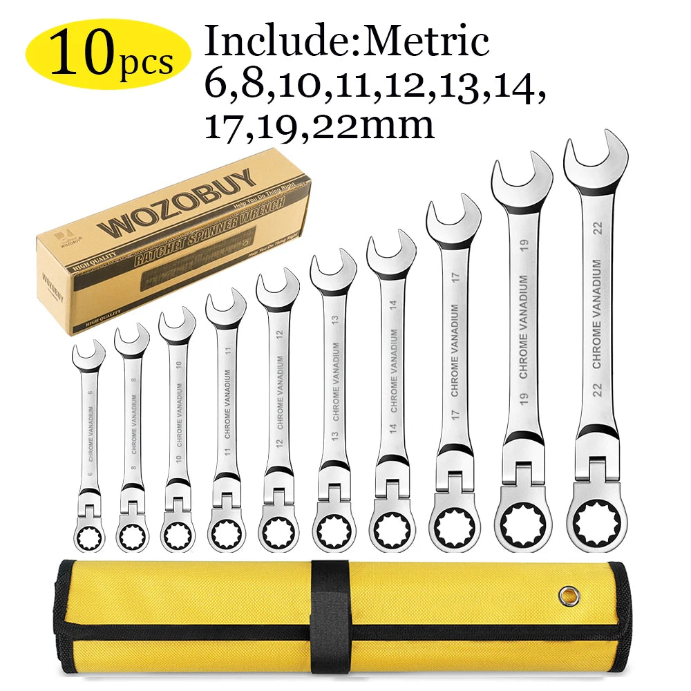 Flexible Ratcheting Combination Wrench Set,Key Wrench Ratchet Spanner Metric Hand Tool Sets,Car Repair Tools with Carrying Bag