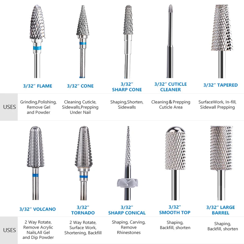 Ceramic Tungsten Carbide Nail Drill Bit for Electric Drill Machine (Manicure & Pedicure Tool)