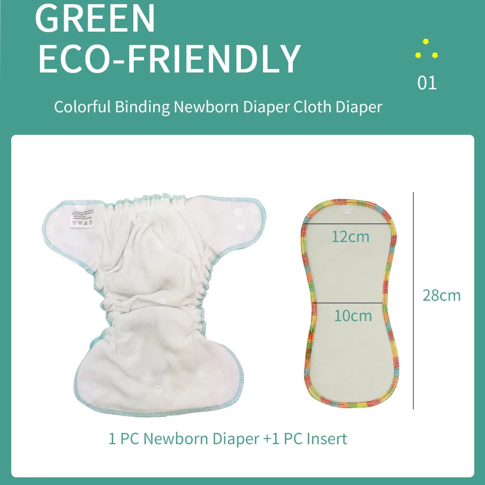 EezKoala Newborn Baby Diapers Organic Cotton Waterproof PUL Tiny AIO Cloth Nappy with Colorful Binding Fit 3-6KG Unisex