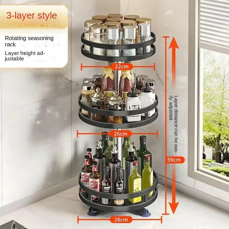 360°Rotation Spice Rack Organizer Jar Non-Skid Carbon Steel Storage Tray For Seasonings And Spices Cans