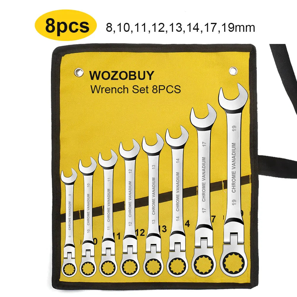 Flexible Ratcheting Combination Wrench Set,Key Wrench Ratchet Spanner Metric Hand Tool Sets,Car Repair Tools with Carrying Bag