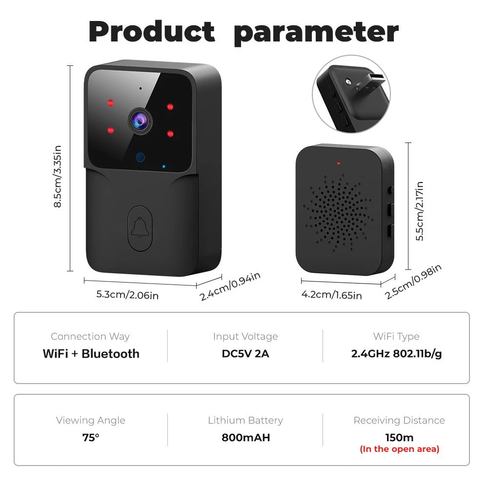 Tuya WiFi Video Doorbell Wireless HD Camera IR Alarm, Door Bell WiFi Intercom