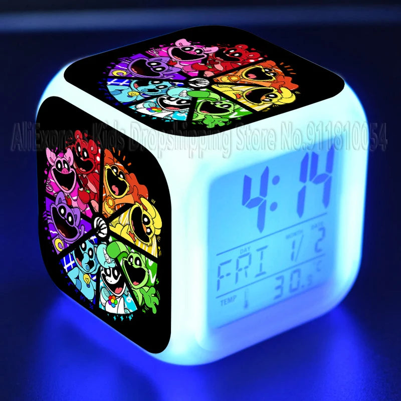Smiling Critter LED Night Light Alarm Clock Catnap Cartoon Desk Clock with Date & Temperature Display for Kids Birthday Gift