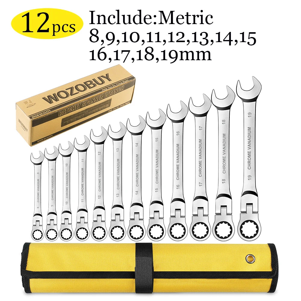 Flexible Ratcheting Combination Wrench Set,Key Wrench Ratchet Spanner Metric Hand Tool Sets,Car Repair Tools with Carrying Bag