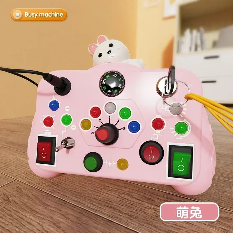 Montessori Busy Board Sensory Toy with LED Light Switch for Children (Ages 2-4)