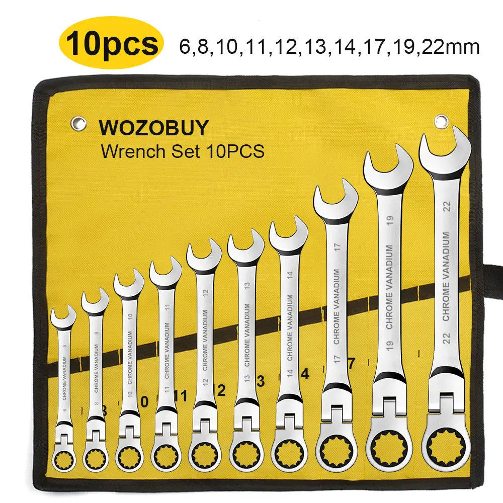 Flexible Ratcheting Combination Wrench Set,Key Wrench Ratchet Spanner Metric Hand Tool Sets,Car Repair Tools with Carrying Bag