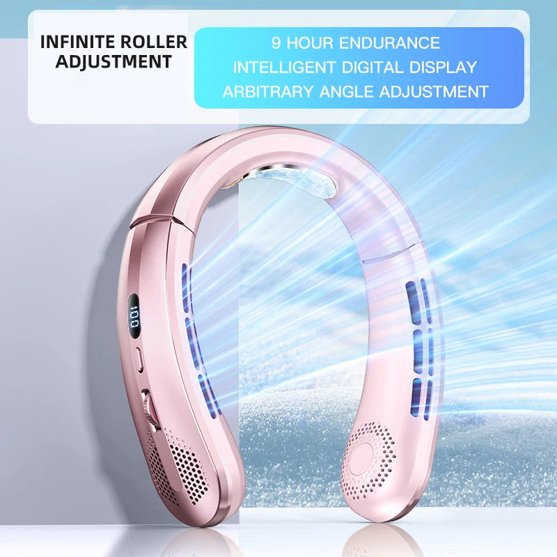 3000mAh Hanging Neck Fan Portable Bladeless Mini USB Rechargeable Mute LED Digital Display Electric Fan
