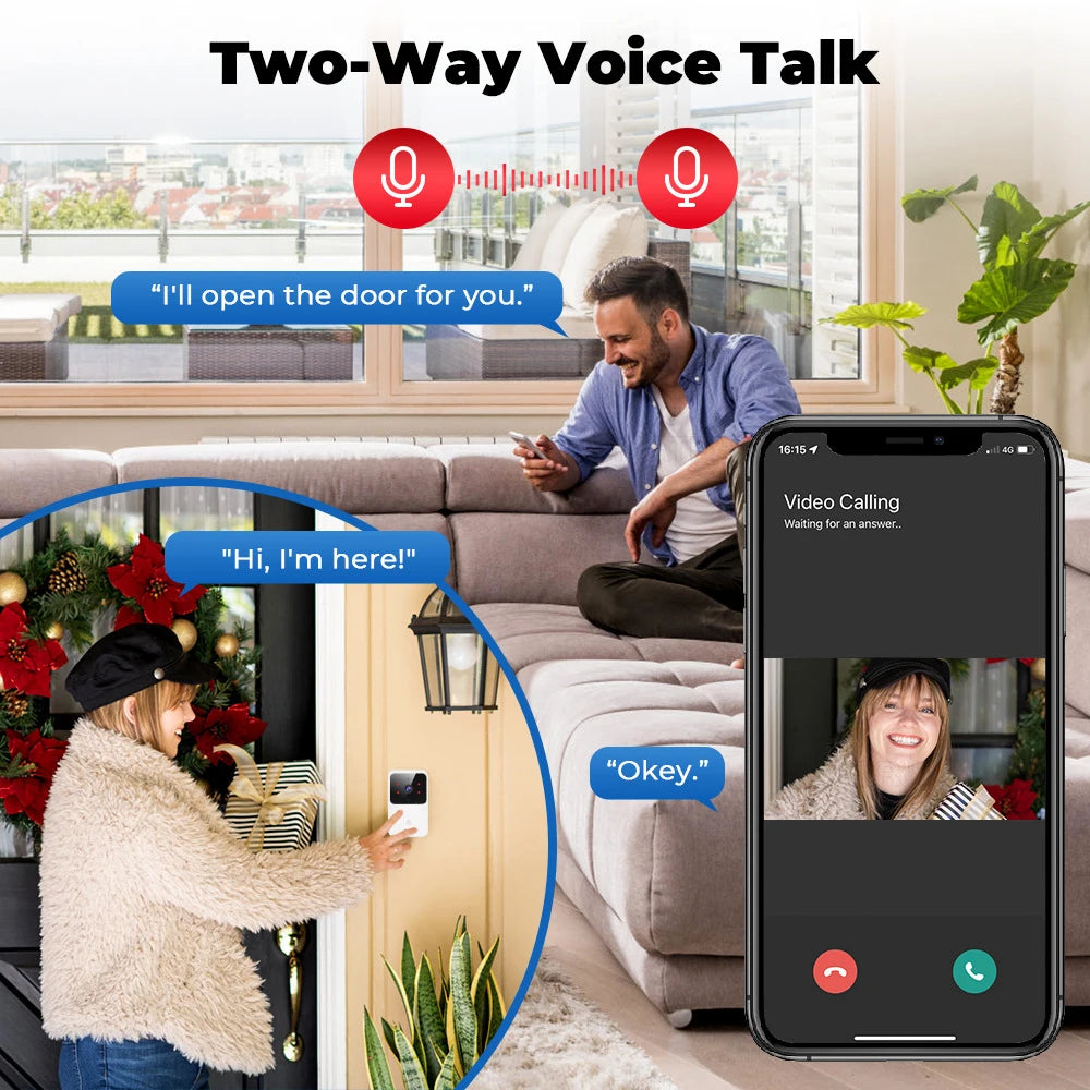 Tuya WiFi Video Doorbell Wireless HD Camera IR Alarm, Door Bell WiFi Intercom