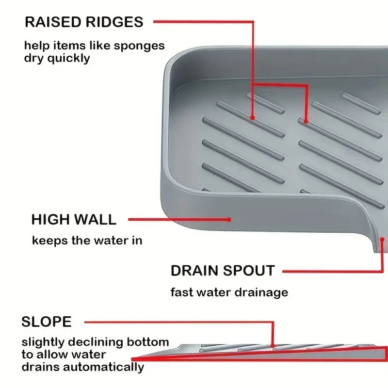 Sink Silicone Tray With Drain Soap Sponge Storage Holder Countertop Sink Scrubber Brush Soap