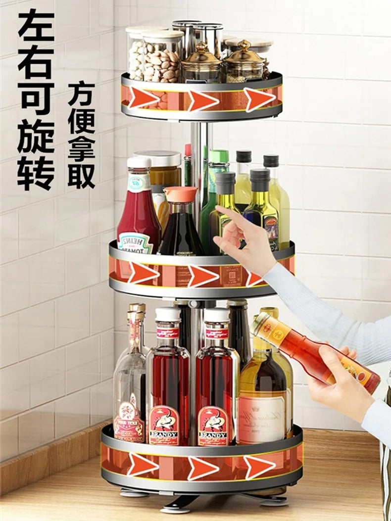 360°Rotation Spice Rack Organizer Jar Non-Skid Carbon Steel Storage Tray For Seasonings And Spices Cans