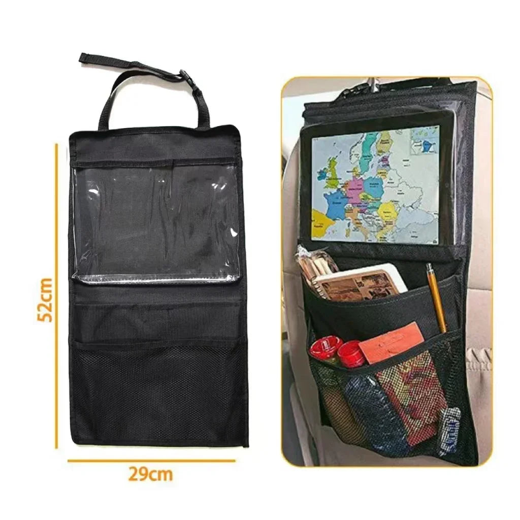 Car Rear Organizer with Touch Screen, Tablet Holder, Auto Storage Pockets Cover, Car Seat Back Protectors