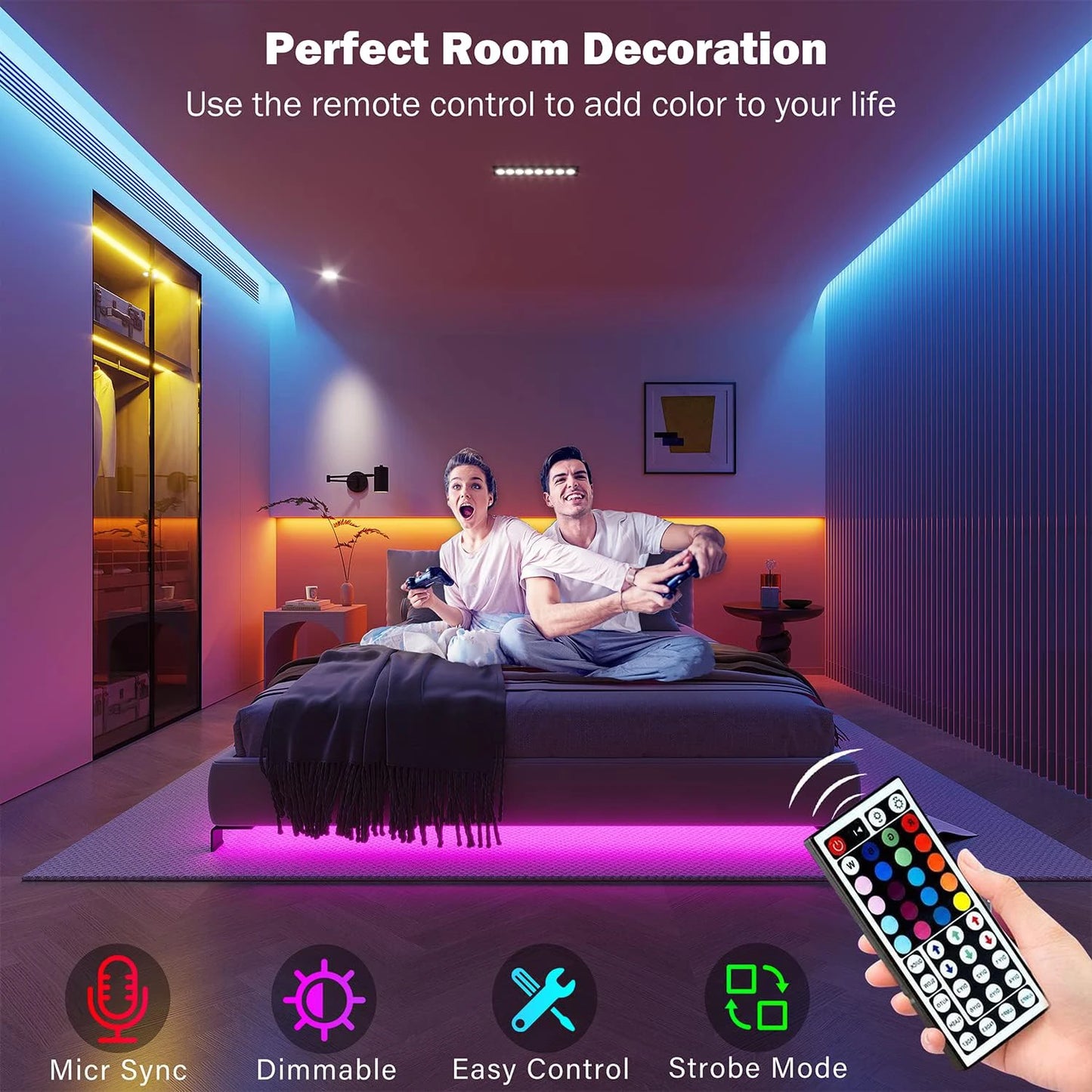 RGB LED Strip Lights with App Control for Room Decoration