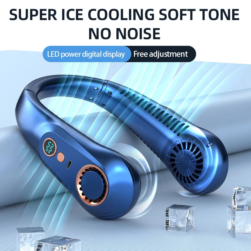 3000mAh Hanging Neck Fan Portable Bladeless Mini USB Rechargeable Mute LED Digital Display Electric Fan