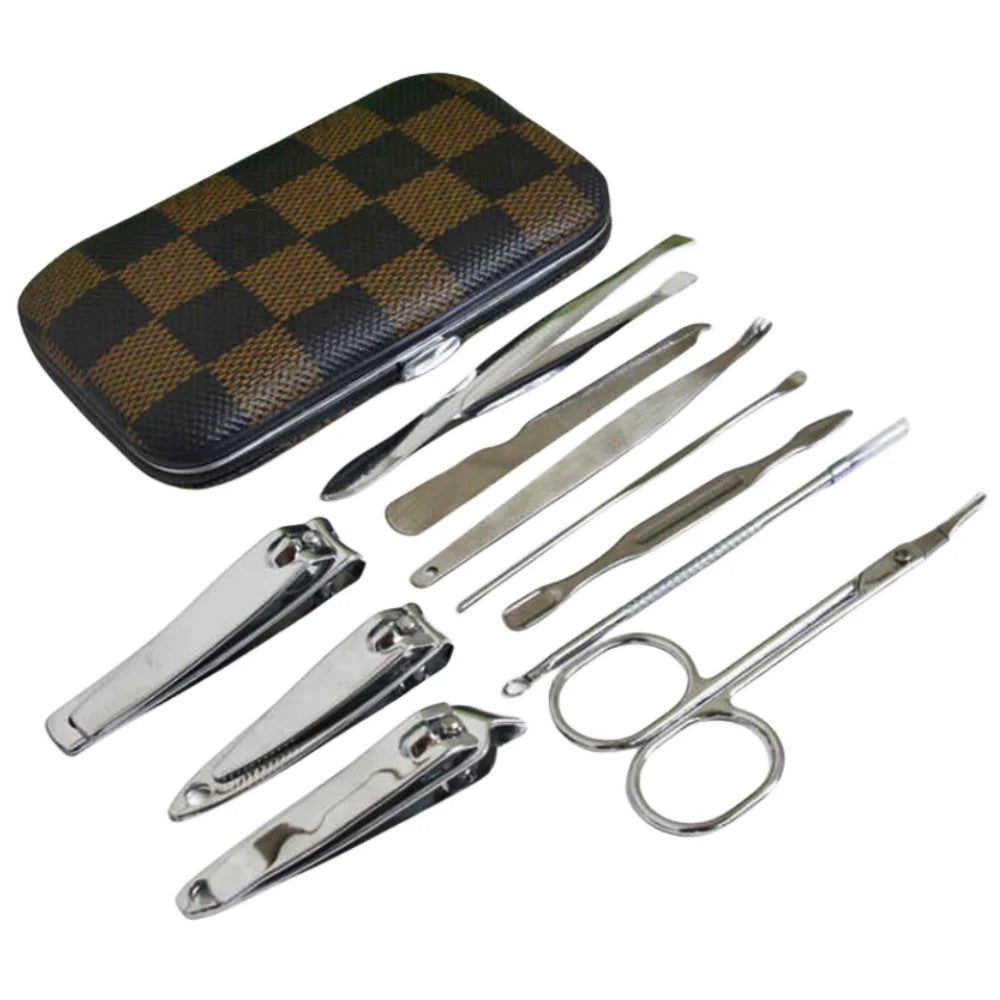 10-Piece Stainless Steel Manicure & Pedicure Tool Set with Leather Case