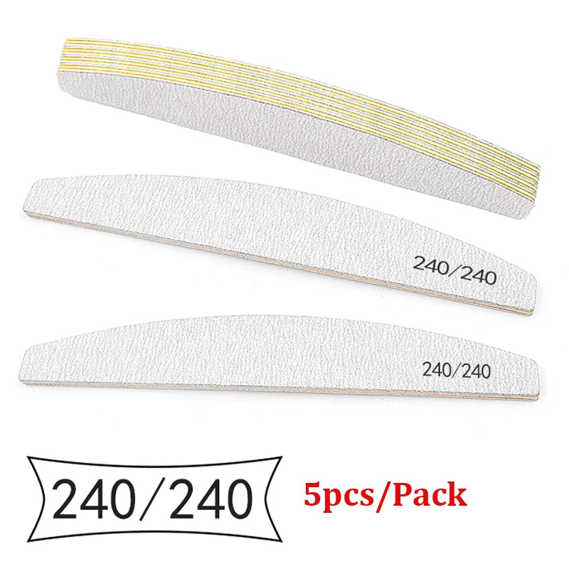 5Pcs/Lot Nail File Set - Mix Color Limas with 80/100/150/180/240 Grit for Manicure & Pedicure