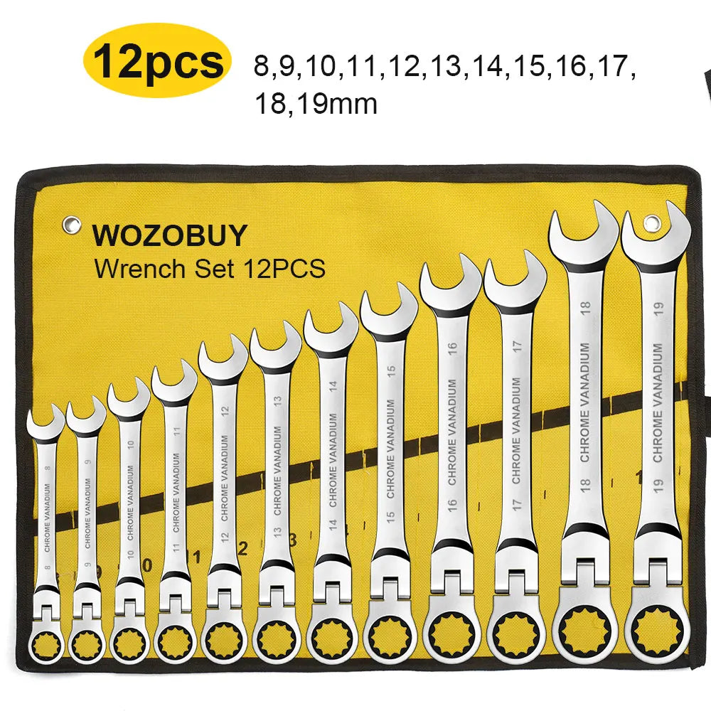 Flexible Ratcheting Combination Wrench Set,Key Wrench Ratchet Spanner Metric Hand Tool Sets,Car Repair Tools with Carrying Bag
