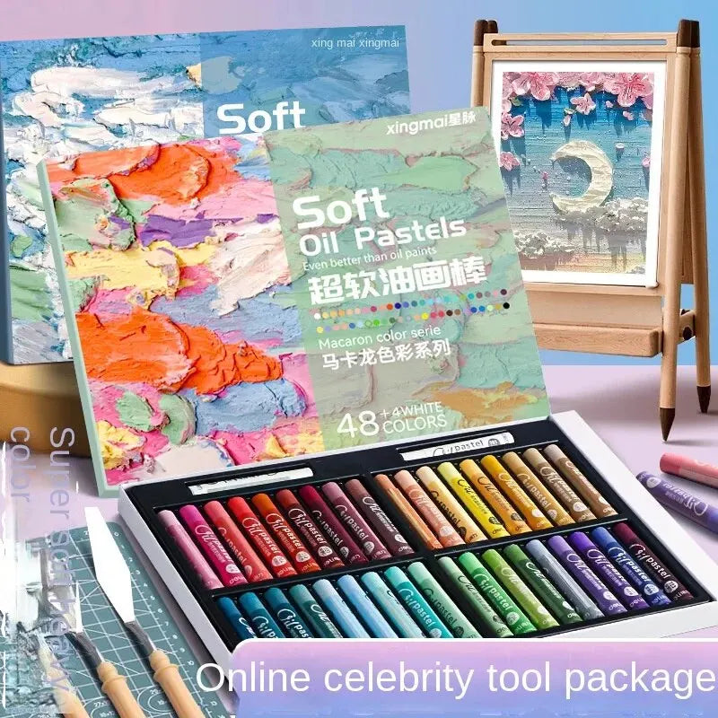 A Set Non-toxic Student Graffiti Stick Super Soft Heavy Color Oil Painting Stick Set To Draw.