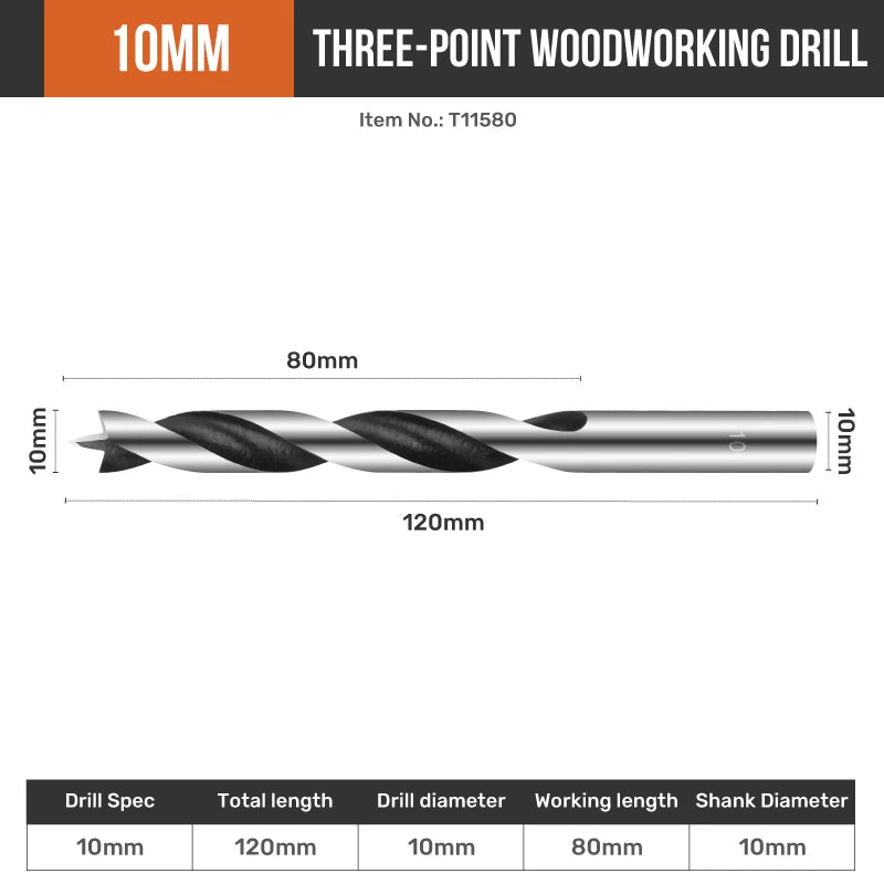 Hi-Spec 8pc Three-tip Woodworking Drill 3~10mm Tri-Point Drill Bits Kit High Speed Steel Hole Opener Cutter Metal Wood Tools