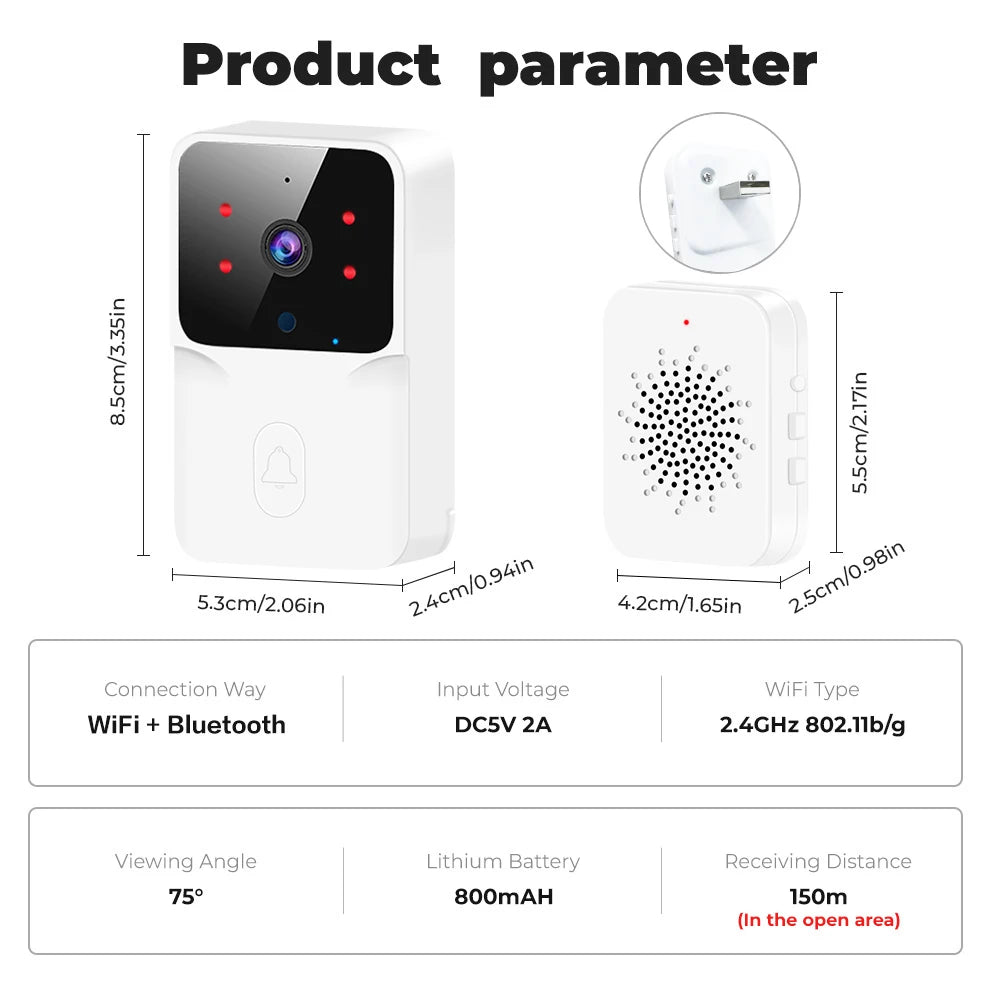 Tuya WiFi Video Doorbell Wireless HD Camera IR Alarm, Door Bell WiFi Intercom