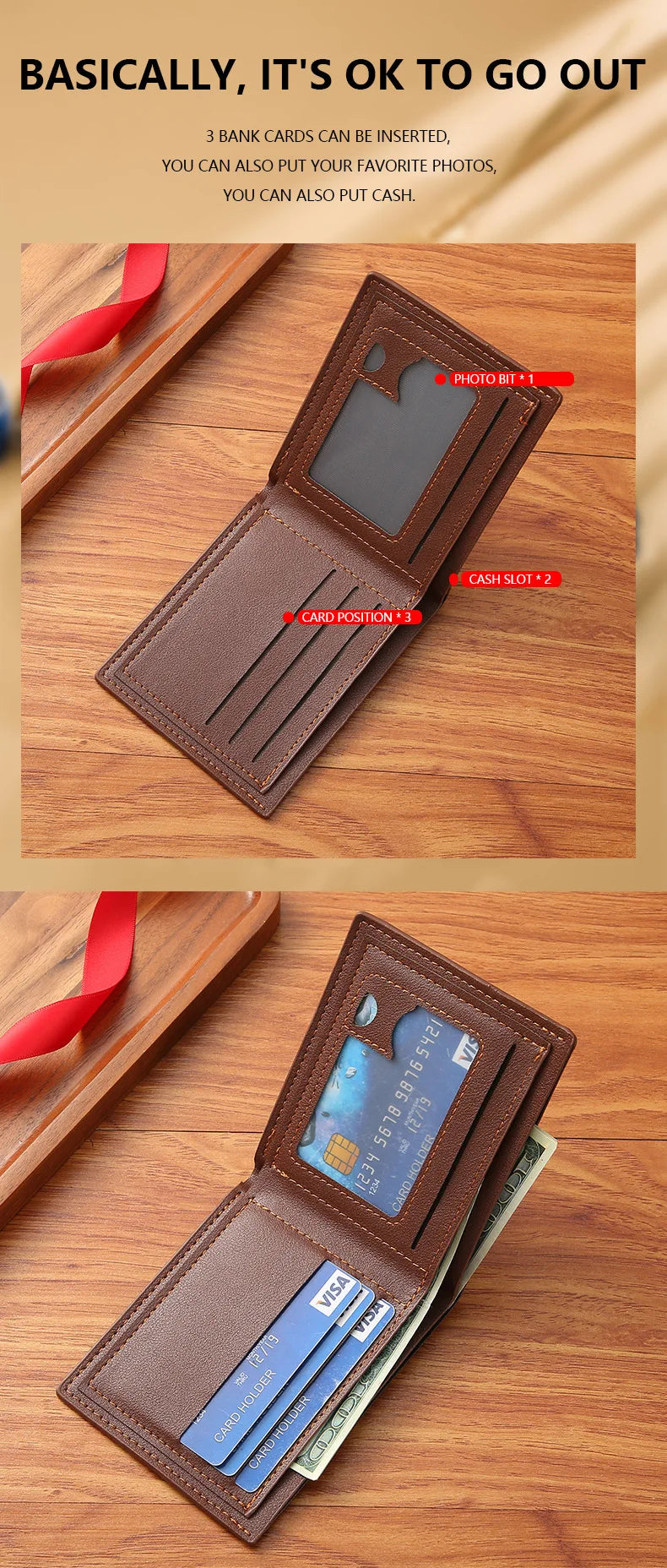 Men's Slim Bifold Faux Leather Wallet with Card Holder