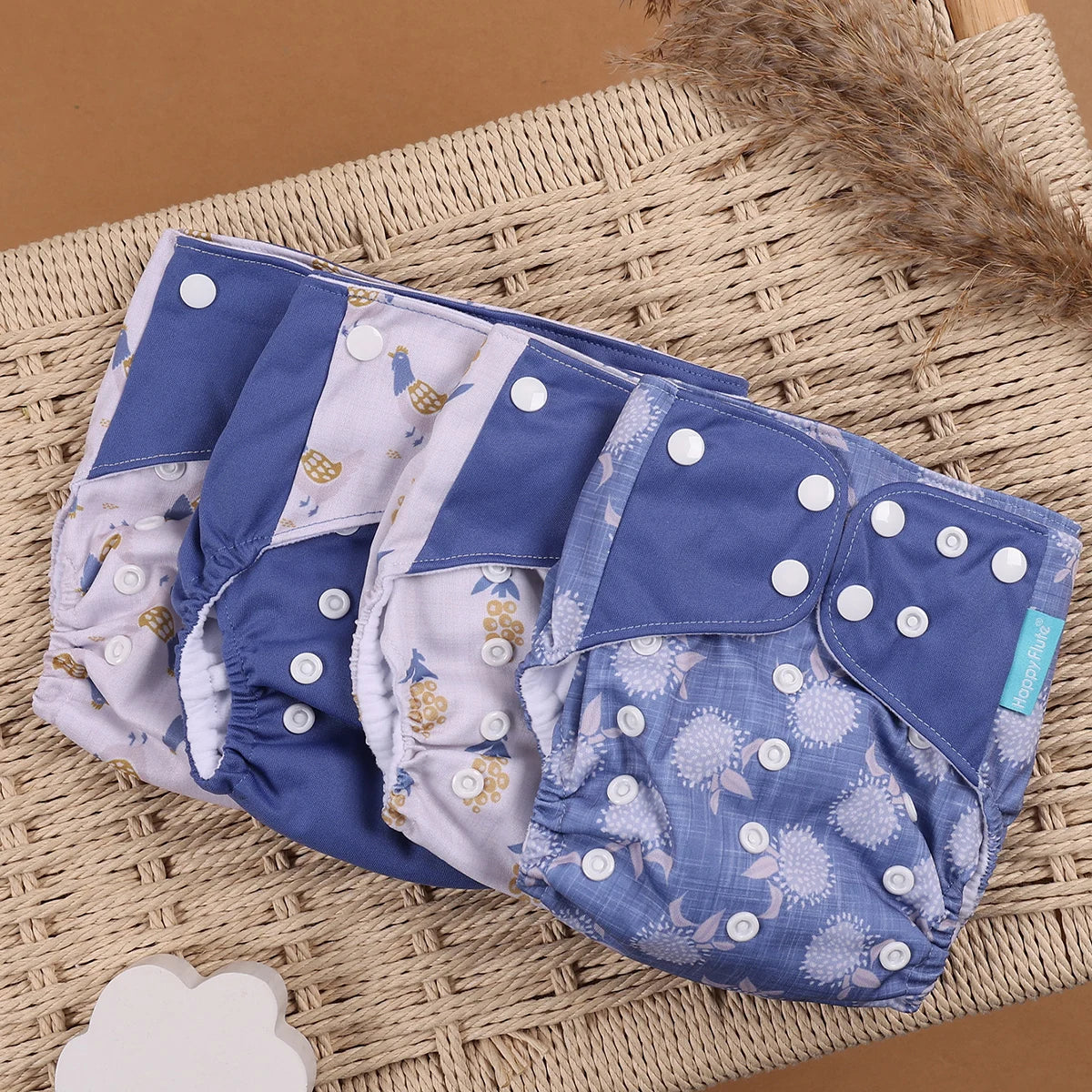 Happyflute 4Pcs/Set Eco-Friendly Reusable Baby Cloth Diapers Unisex 0-1Y Polyester Nappies Suitable for 3-15 Kg Weight