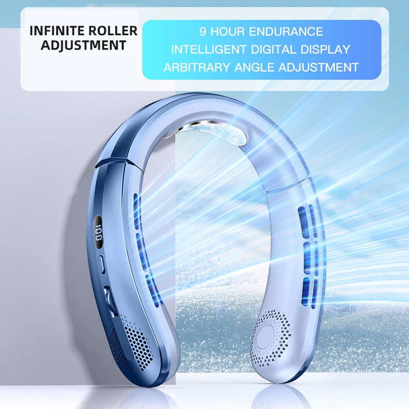 3000mAh Hanging Neck Fan Portable Bladeless Mini USB Rechargeable Mute LED Digital Display Electric Fan