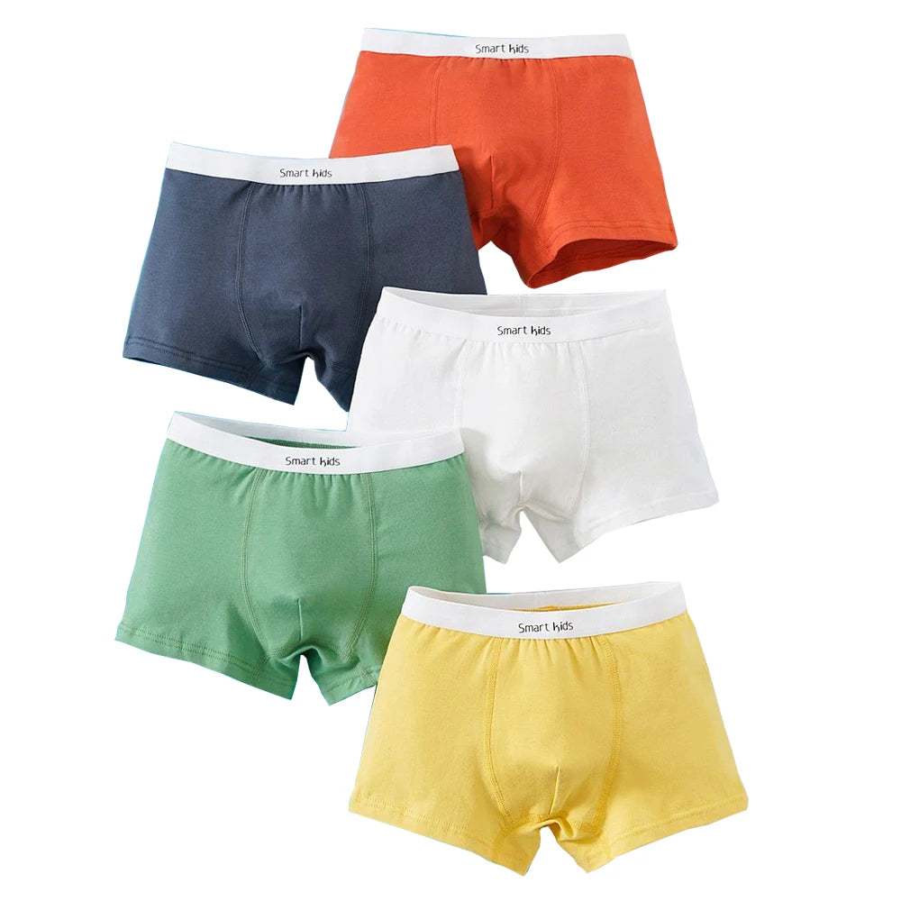 5-Pack Boys Cotton Boxer Shorts Children's Underwear Teenagers Comfortable Fit Solid Color Daily Wear