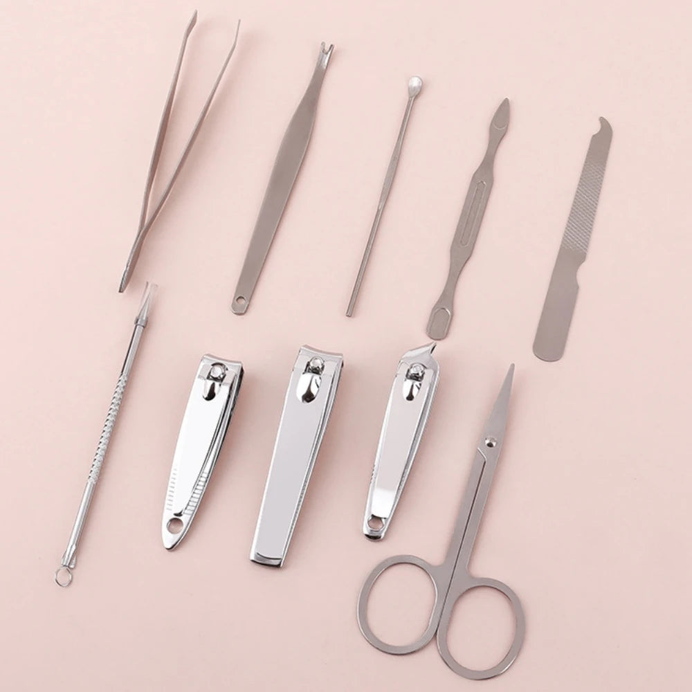 10-Piece Stainless Steel Manicure & Pedicure Tool Set with Leather Case