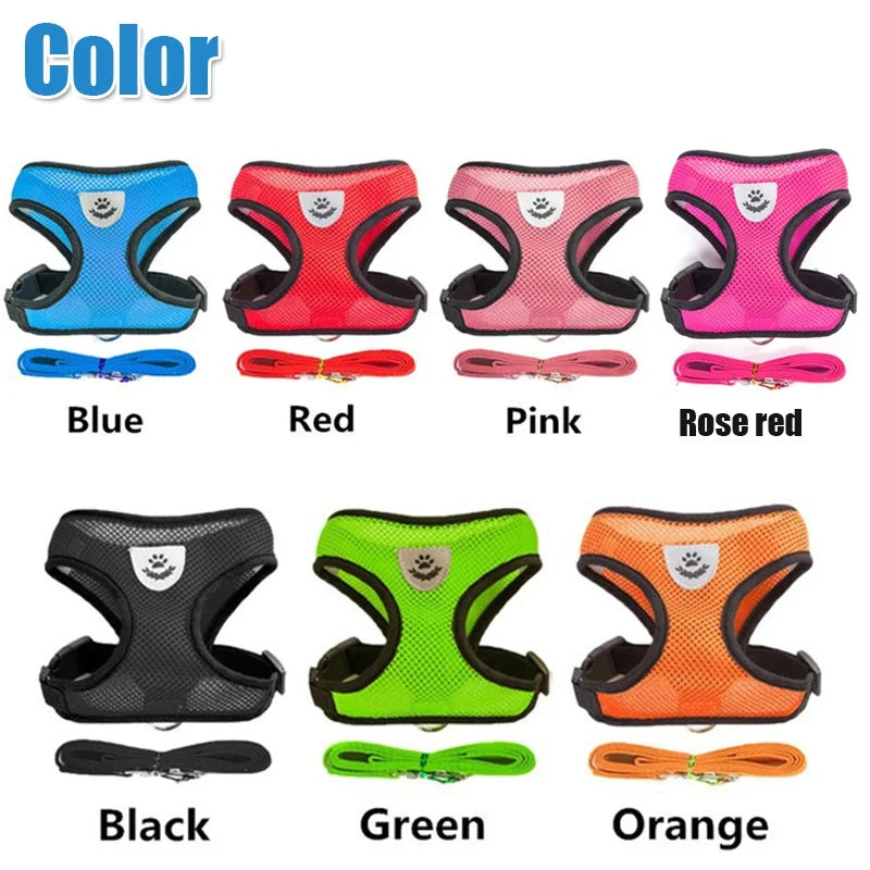 Adjustable Cat & Dog Harness with Leash, Breathable Mesh, Reflective