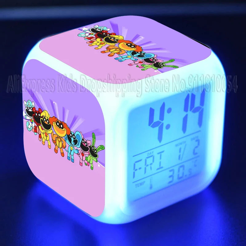 Smiling Critter LED Night Light Alarm Clock Catnap Cartoon Desk Clock with Date & Temperature Display for Kids Birthday Gift