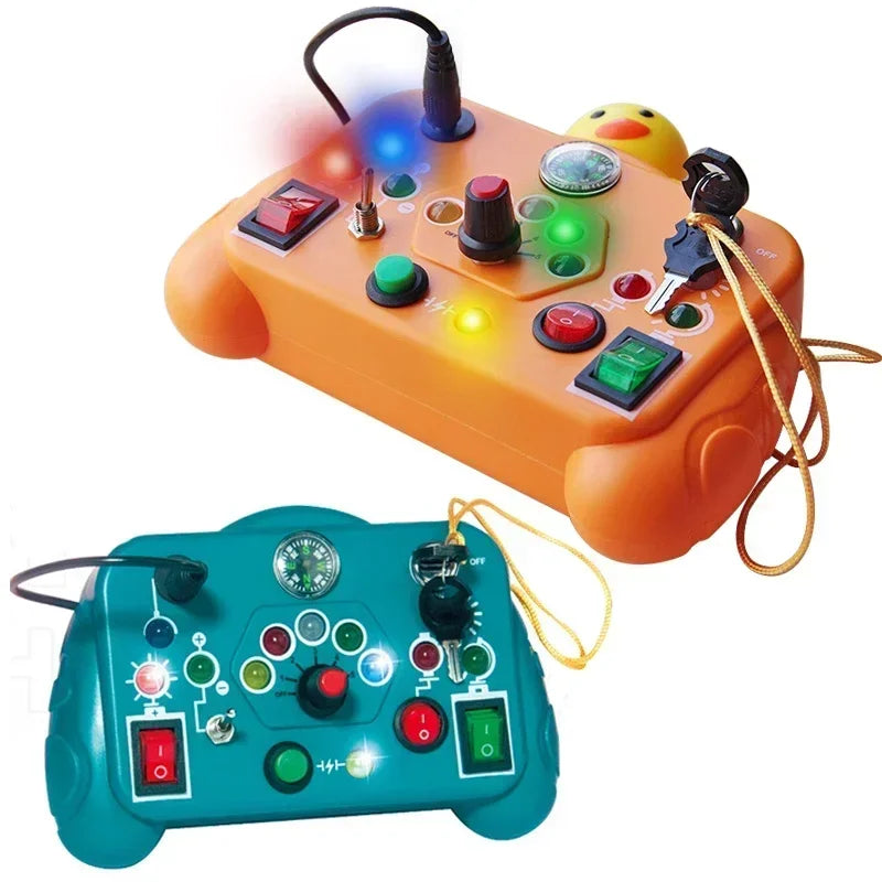 Montessori Busy Board Sensory Toy with LED Light Switch for Children (Ages 2-4)