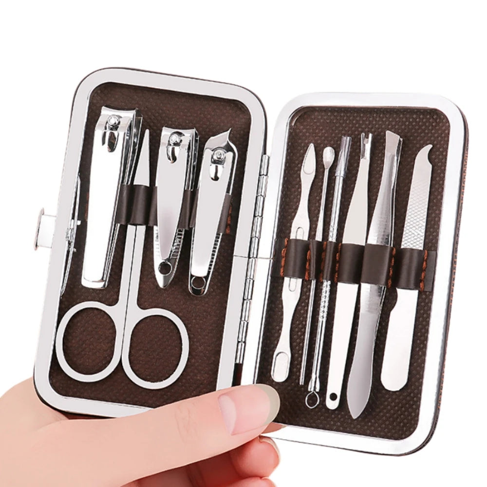 10-Piece Stainless Steel Manicure & Pedicure Tool Set with Leather Case