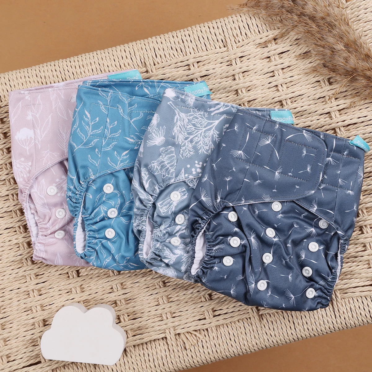 Happyflute 4Pcs/Set Eco-Friendly Reusable Baby Cloth Diapers Unisex 0-1Y Polyester Nappies Suitable for 3-15 Kg Weight
