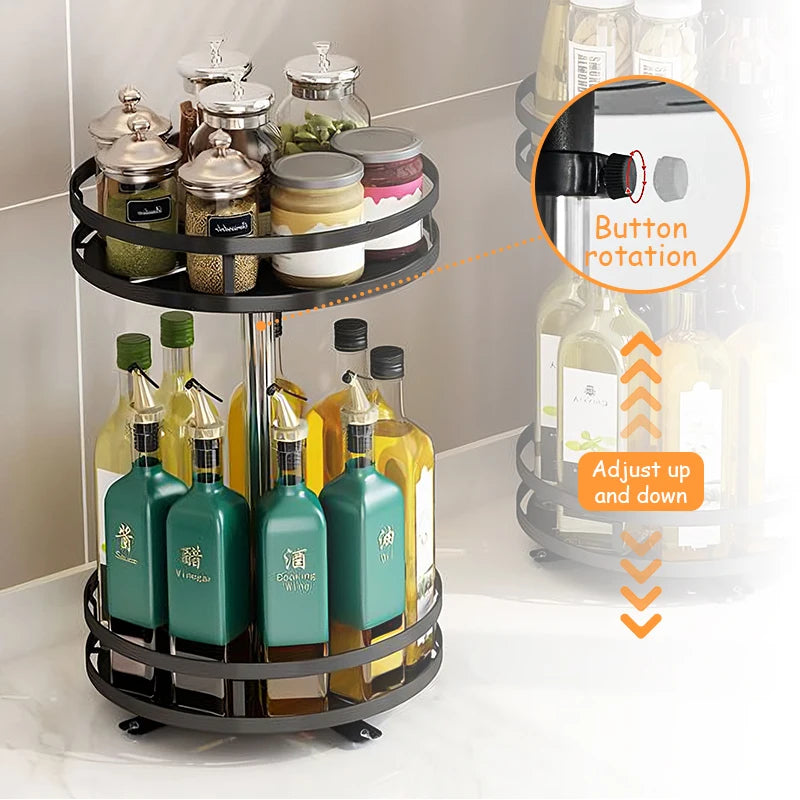 360°Rotation Spice Rack Organizer Jar Non-Skid Carbon Steel Storage Tray For Seasonings And Spices Cans